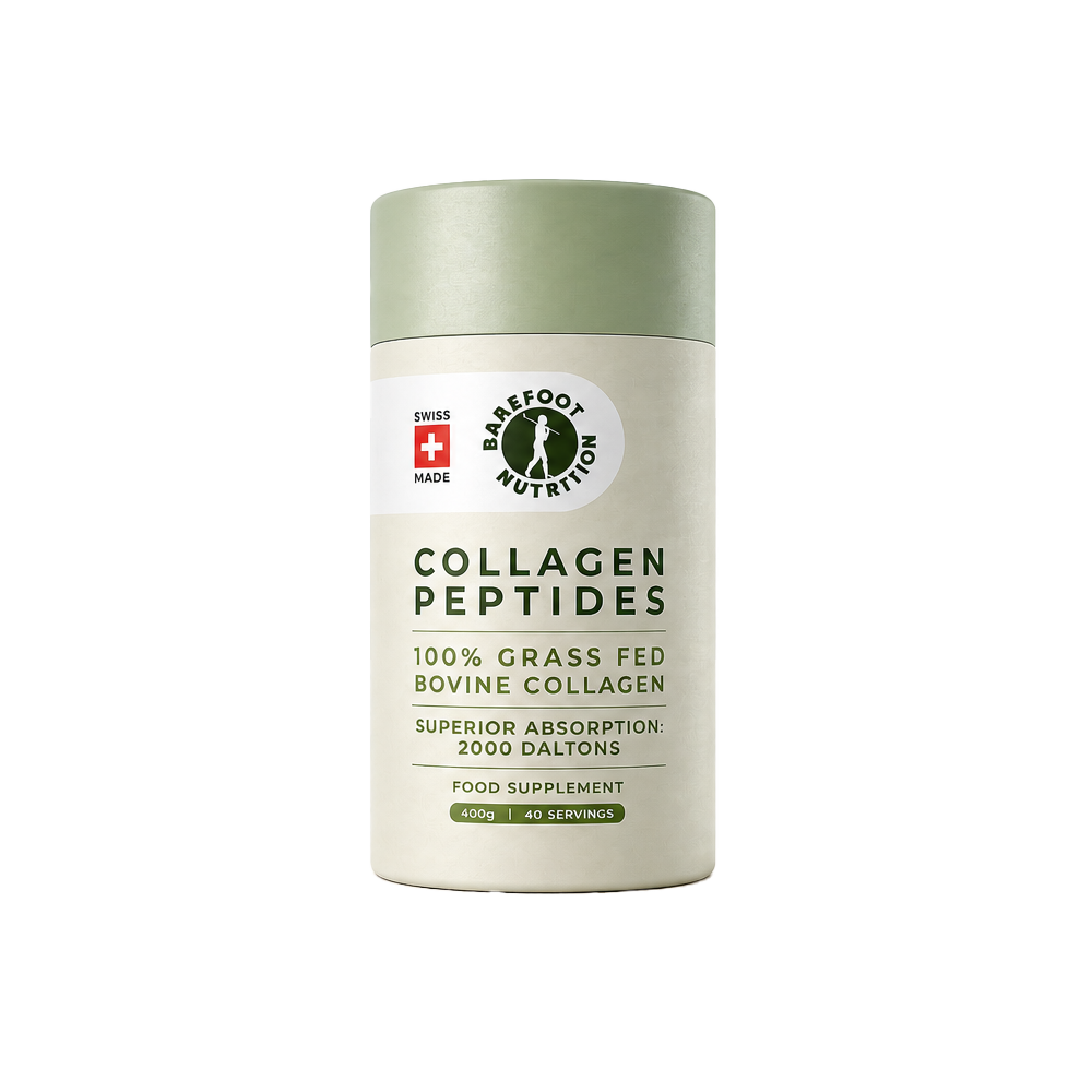Barefoot Nutrition Collagen Peptides in an amber glass container